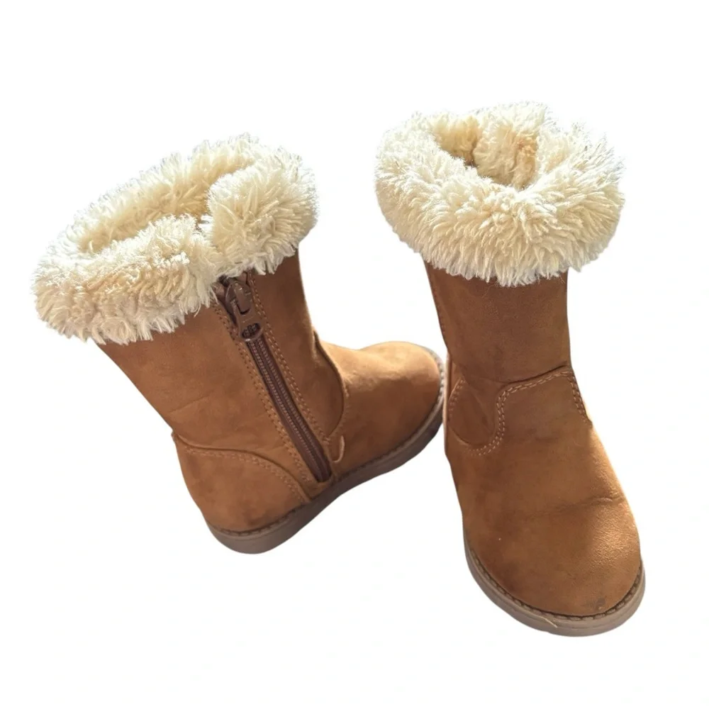 Cat & Jack Faux Suede Fur Lined Boots Sz 5 Toddler Girl Side Zip